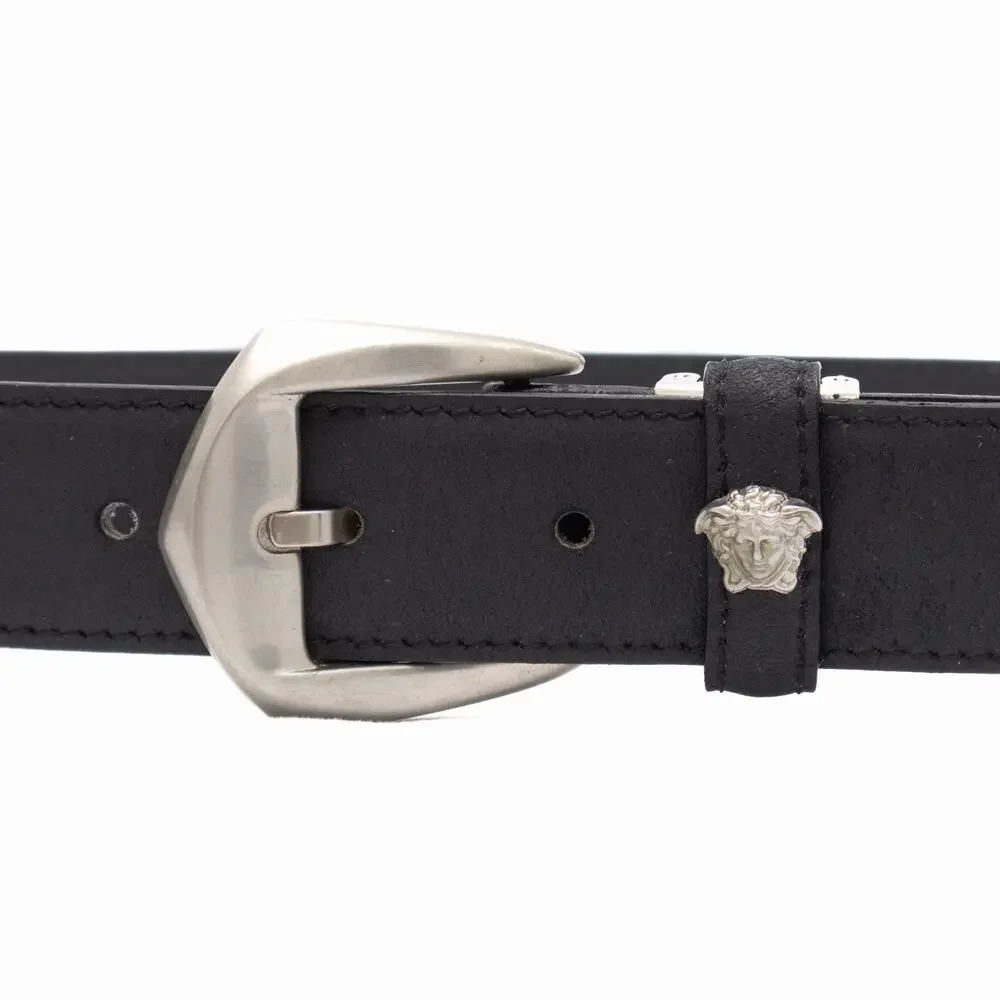 Vintage GIANNI VERSACE Men’s Black Leather Medusa Silver Buckle Belt 90 / 36